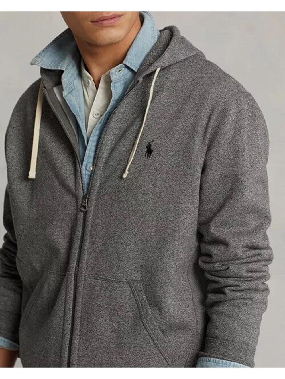 Polo Ralph Lauren Full Zip Fleece Hoodie Gray Pony Logo Men’s M